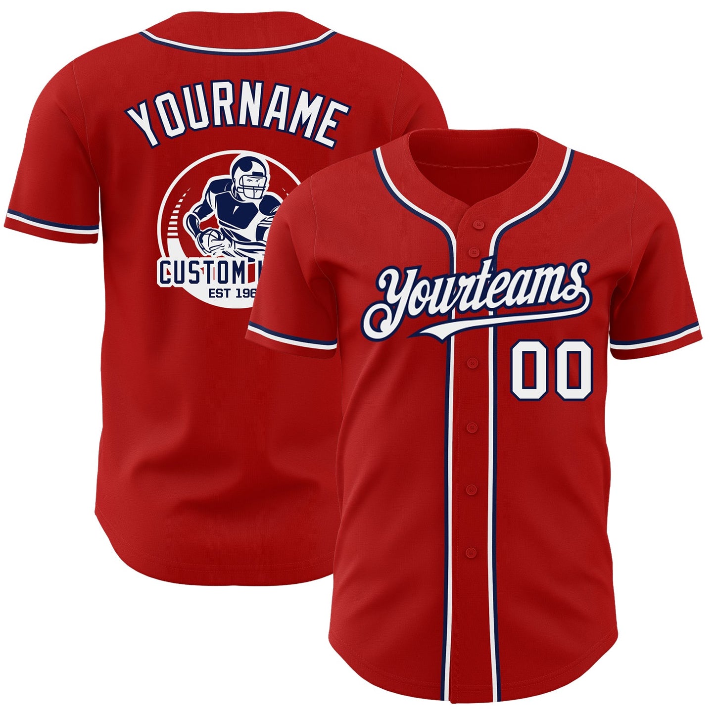 Custom Red White-Navy Authentic Baseball Jersey - Main View