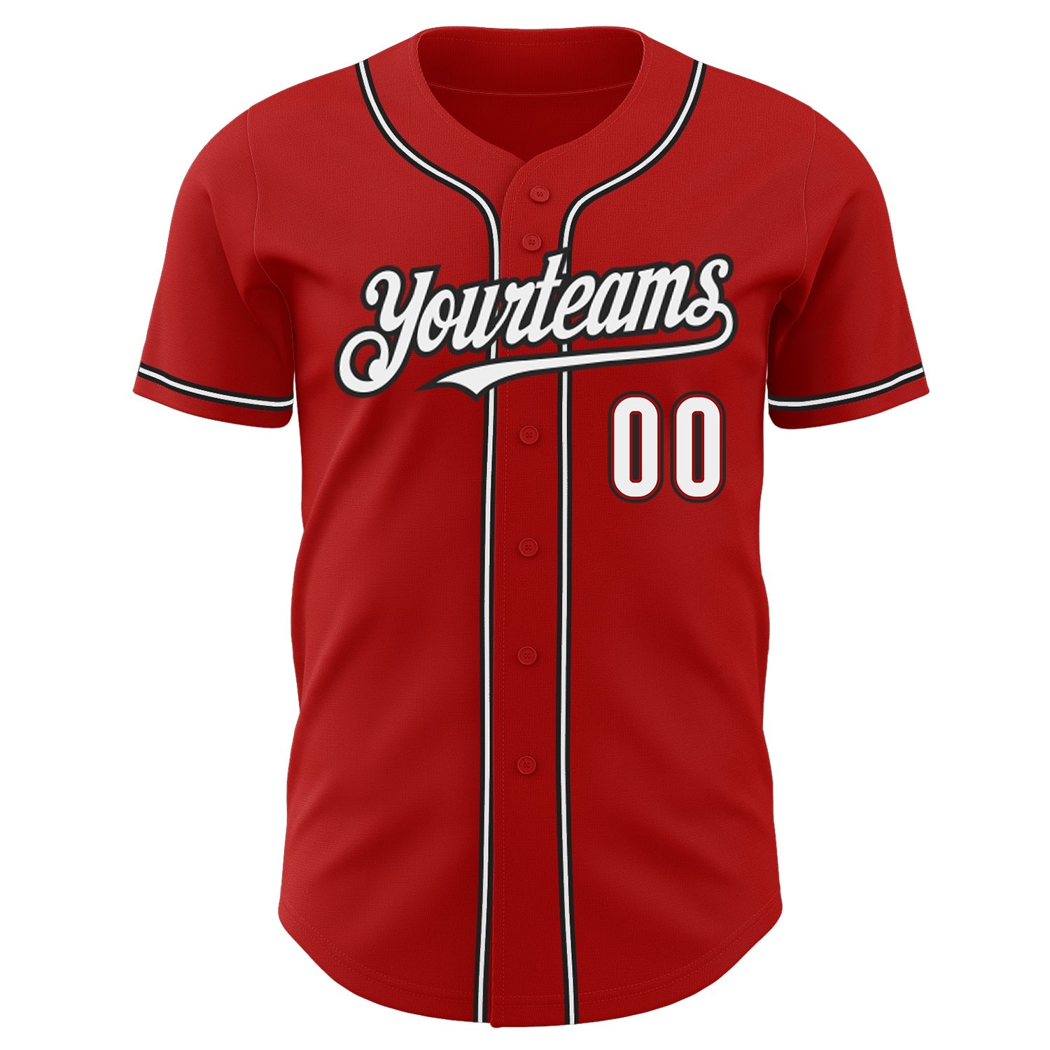 Custom Red White-Black Authentic Baseball Jersey view 2