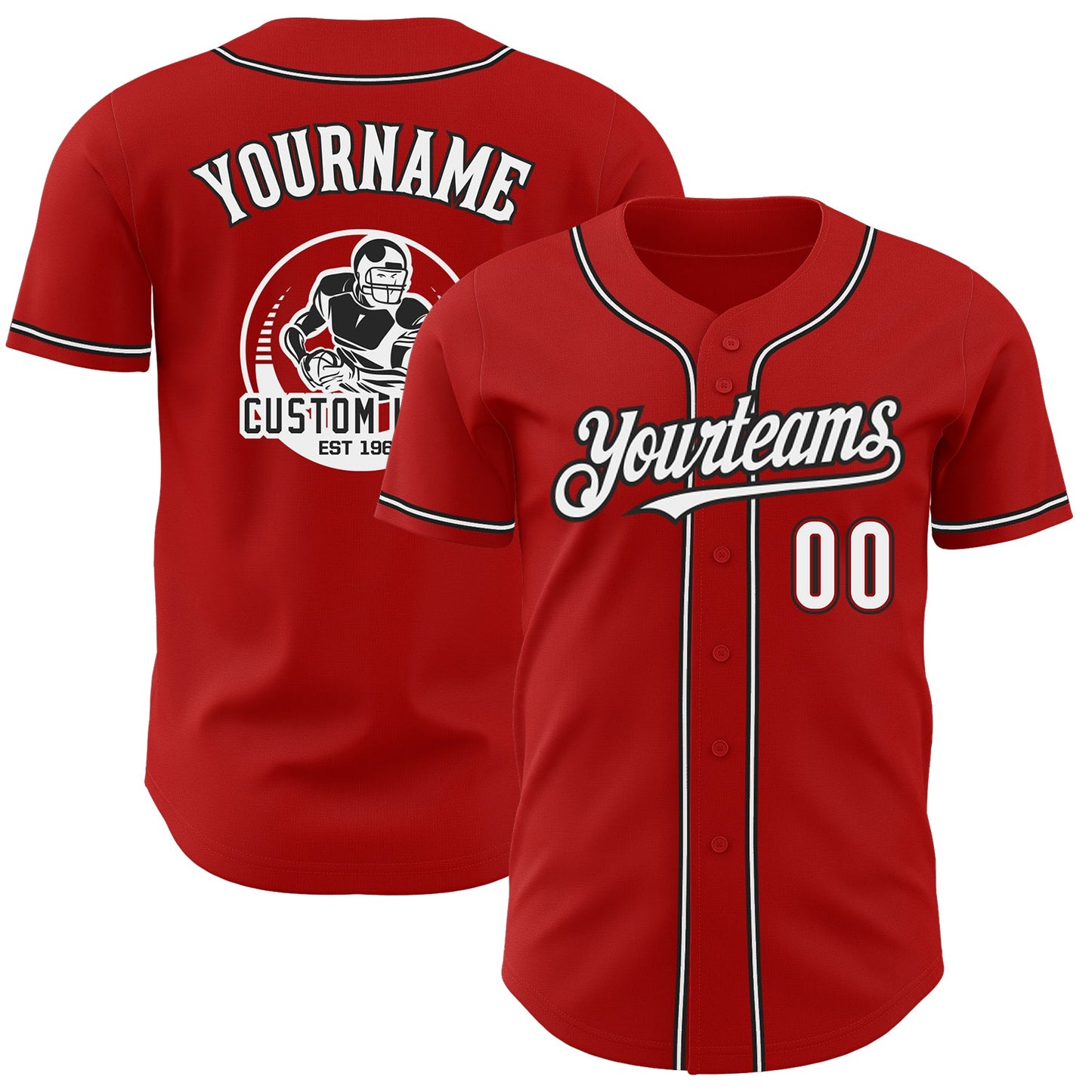 Custom Red White-Black Authentic Baseball Jersey - Main View