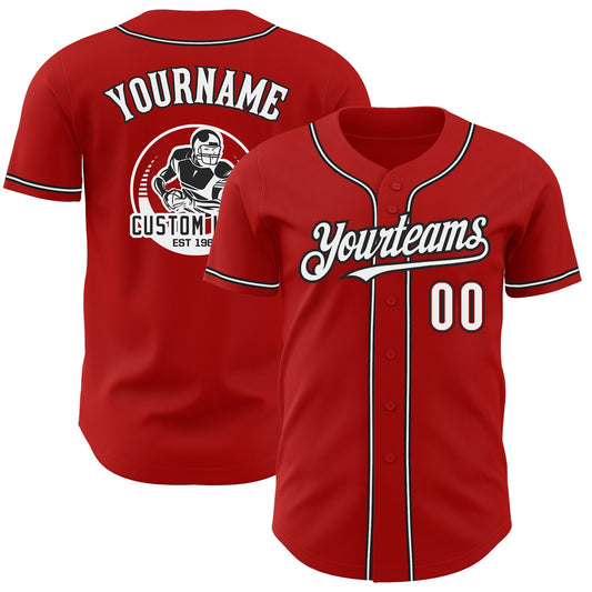 Custom Red White-Black Authentic Baseball Jersey - Main View