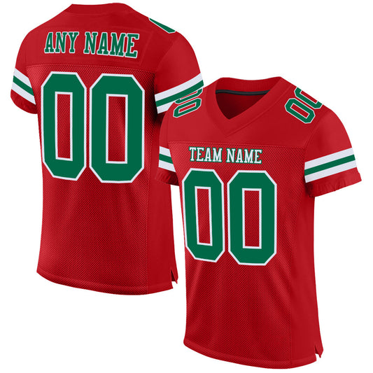 Custom Red Kelly Green-White Mesh Authentic Football Jersey - Main View