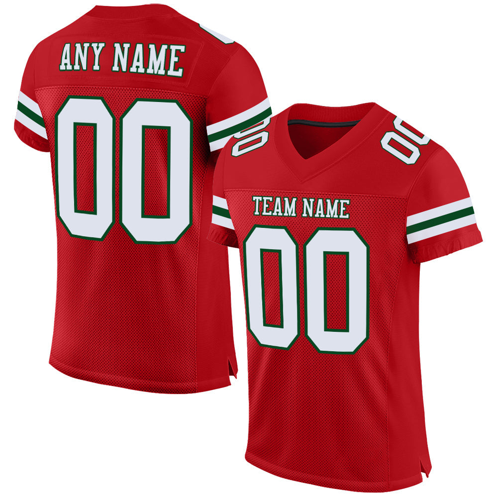 Custom Red White-Green Mesh Authentic Football Jersey - Main View