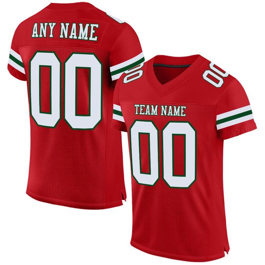 Custom Red White-Green Mesh Authentic Football Jersey - Main View