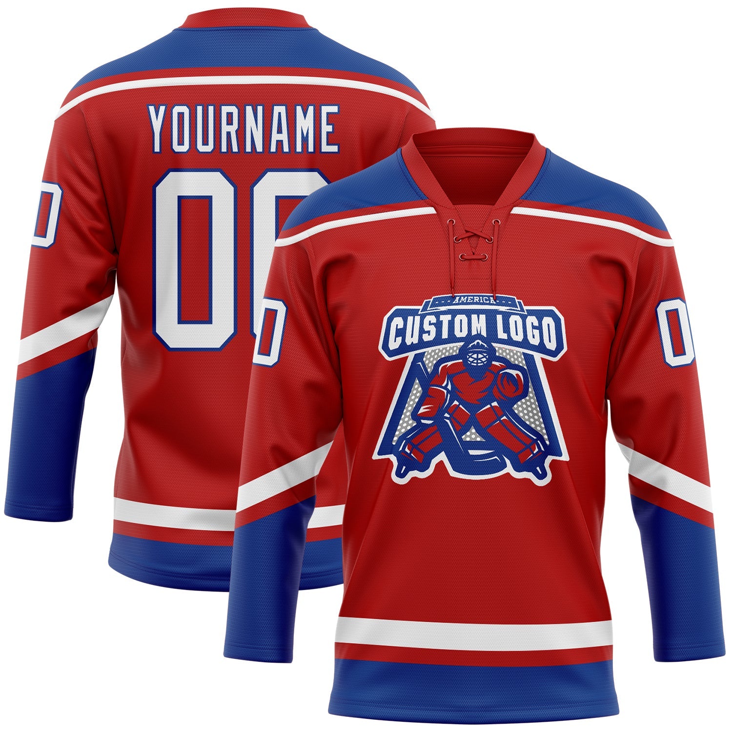 Custom Red White-Royal Hockey Lace Neck Jersey view 2