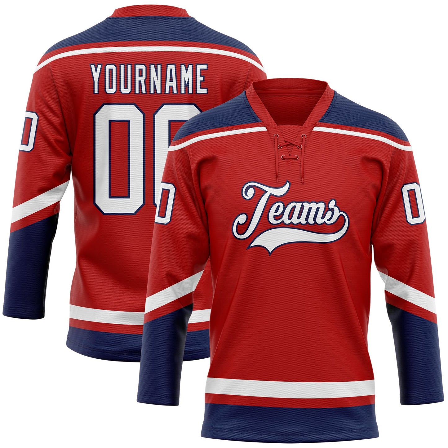 Custom Red White-Navy Hockey Lace Neck Jersey - Main View