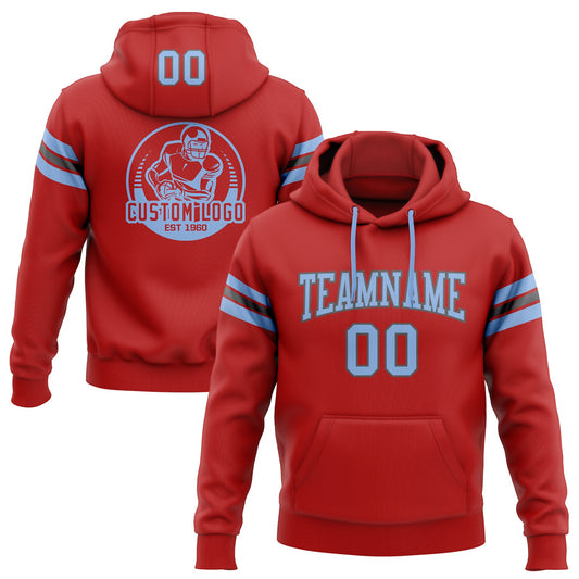 Custom Stitched Red Light Blue-Steel Gray Football Pullover Sweatshirt Hoodie - Main View