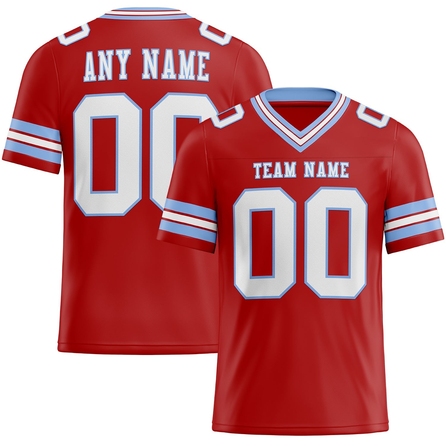 Custom Red White-Light Blue Authentic Football Jersey - Main View