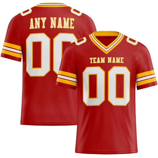 Custom Red White-Gold Authentic Football Jersey - Main View