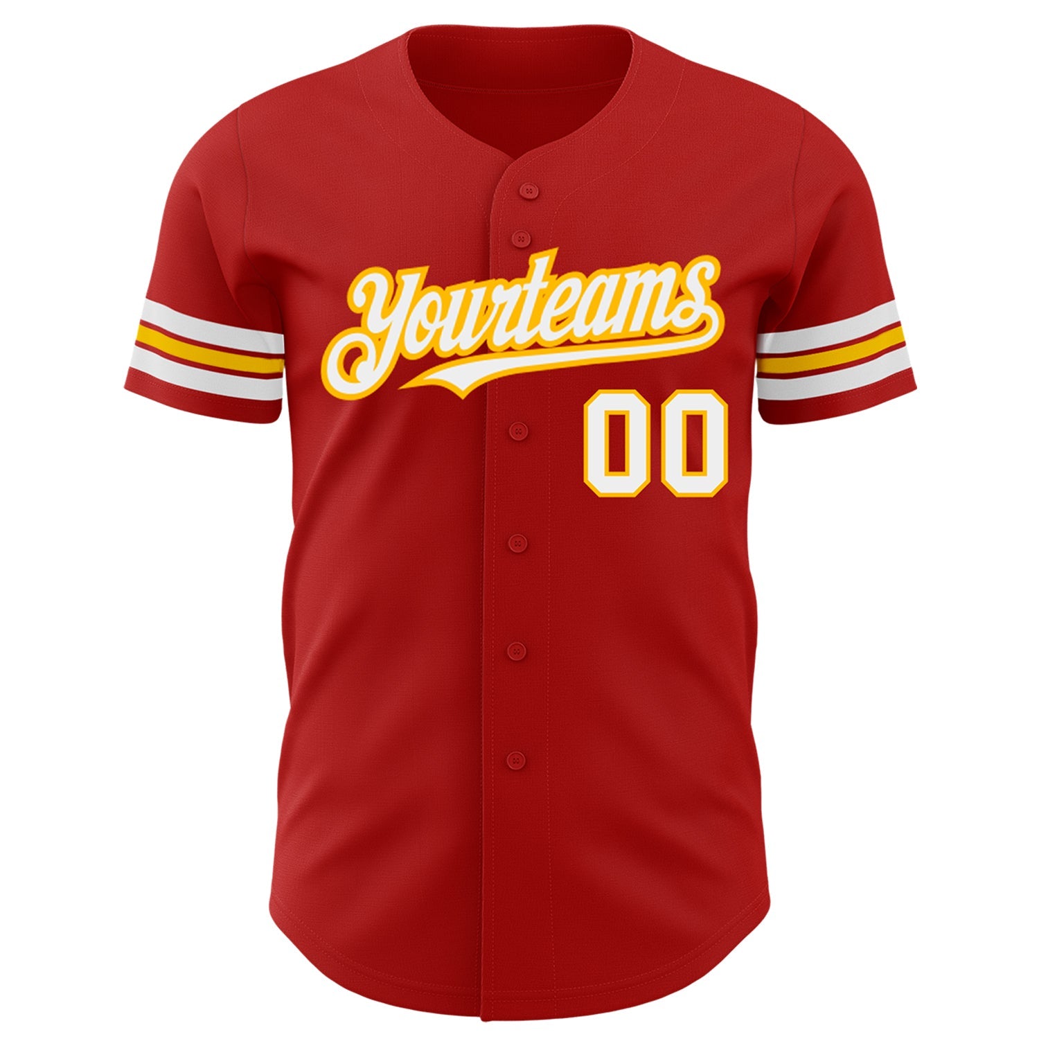 Custom Red White-Gold Authentic Baseball Jersey view 2