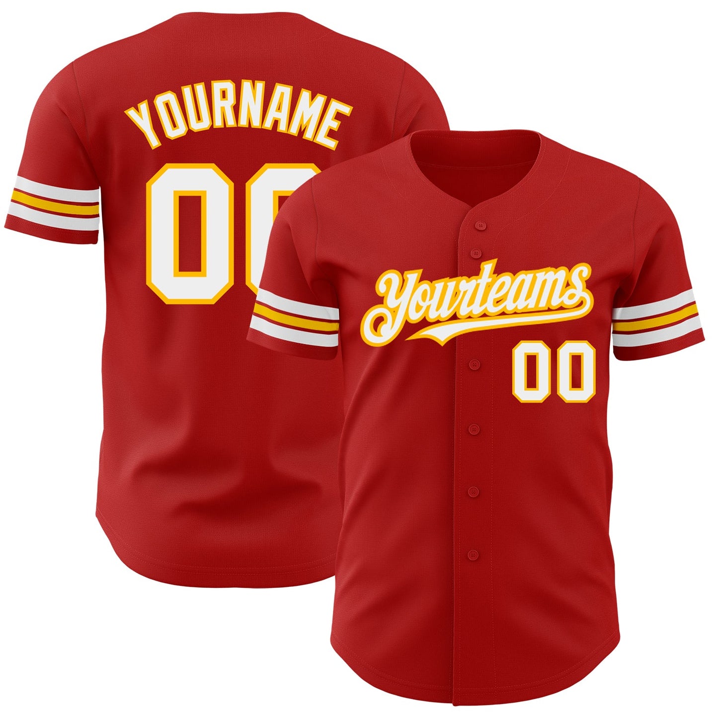 Custom Red White-Gold Authentic Baseball Jersey - Main View