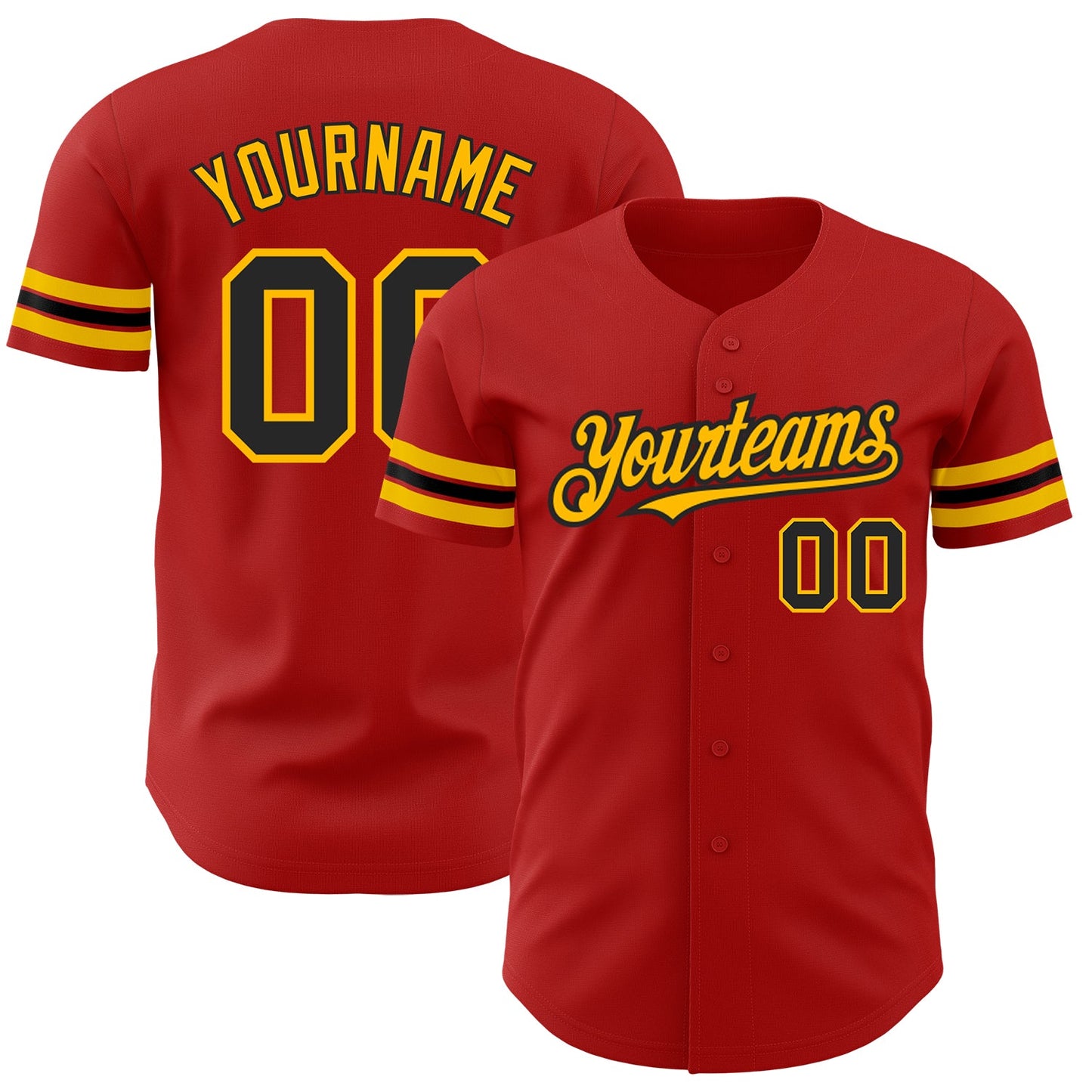 Custom Red Black-Gold Authentic Baseball Jersey - Main View