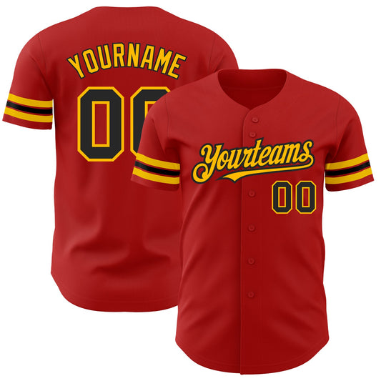 Custom Red Black-Gold Authentic Baseball Jersey - Main View