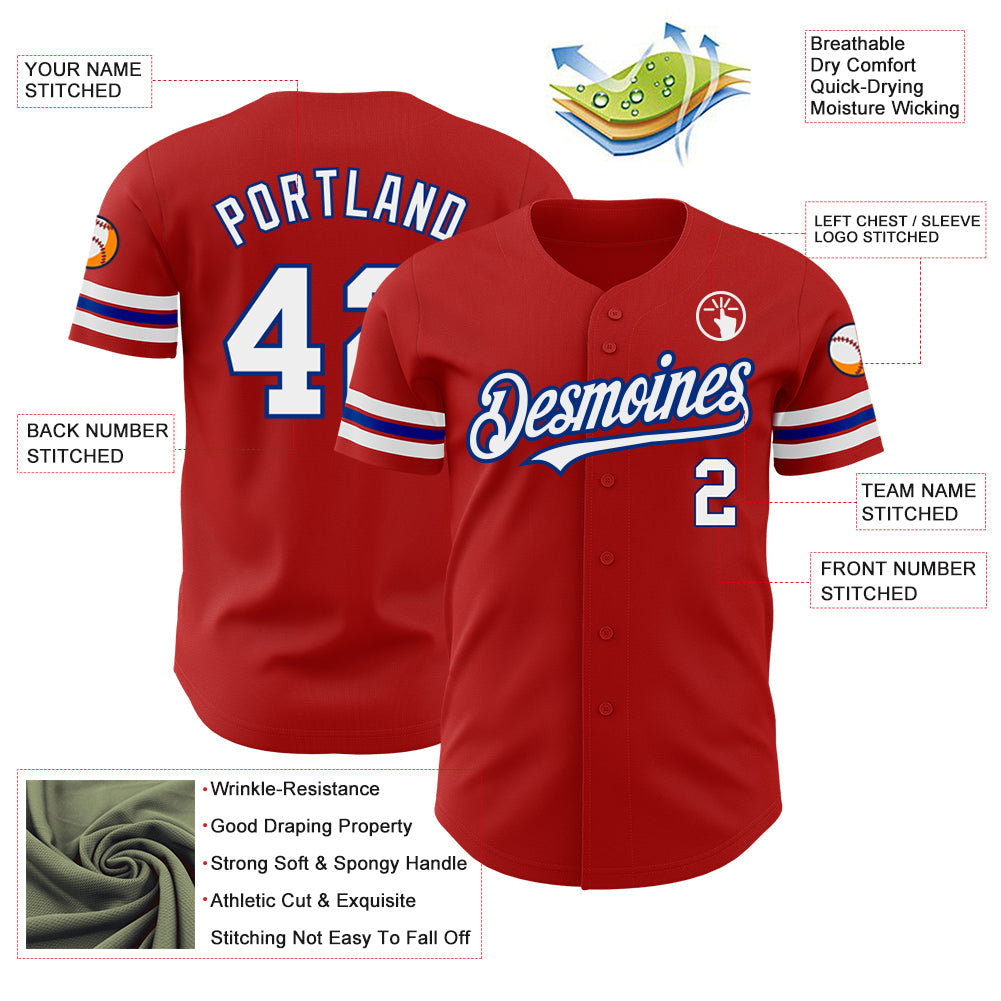 Custom Red White-Royal Authentic Baseball Jersey view 3