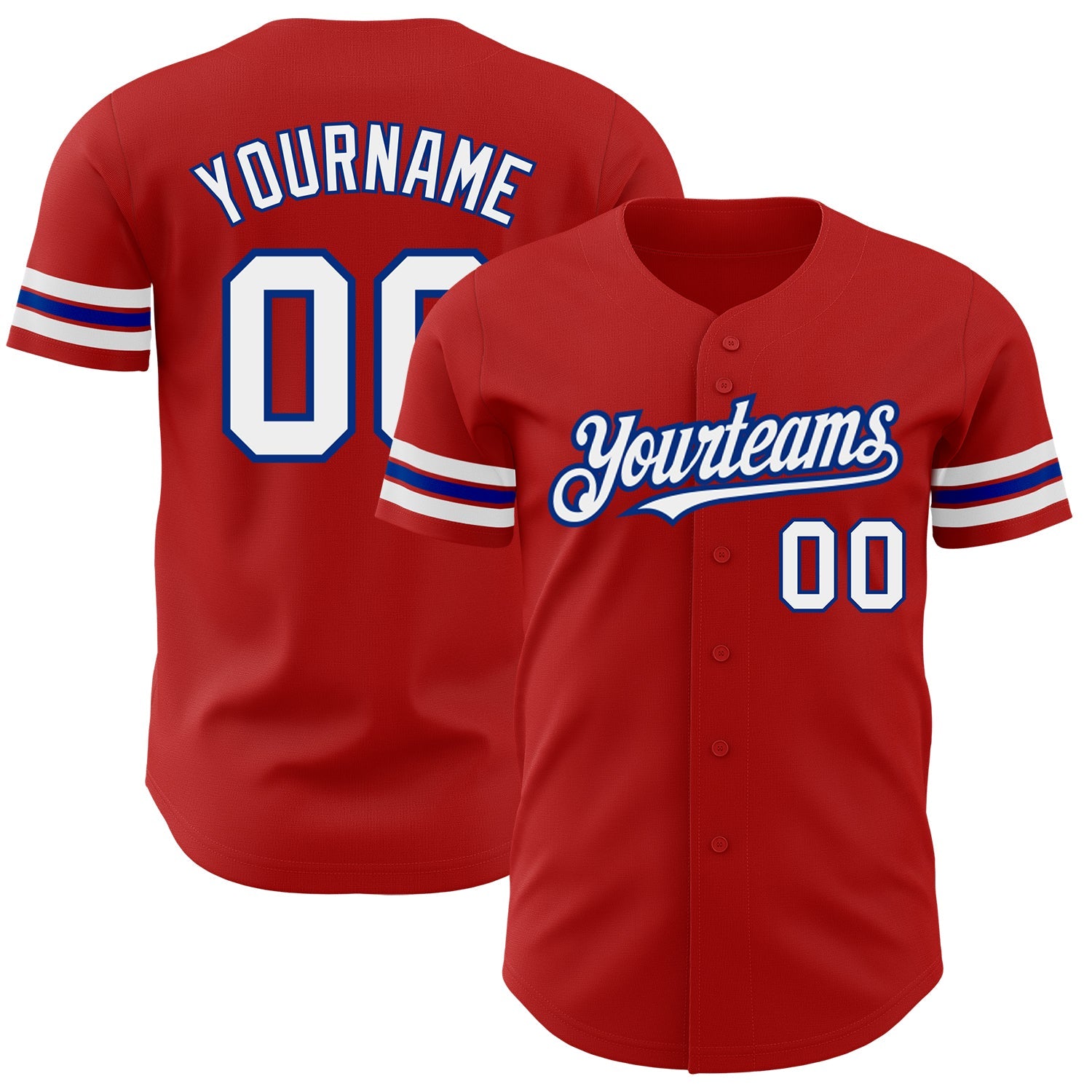 Custom Red White-Royal Authentic Baseball Jersey - Main View