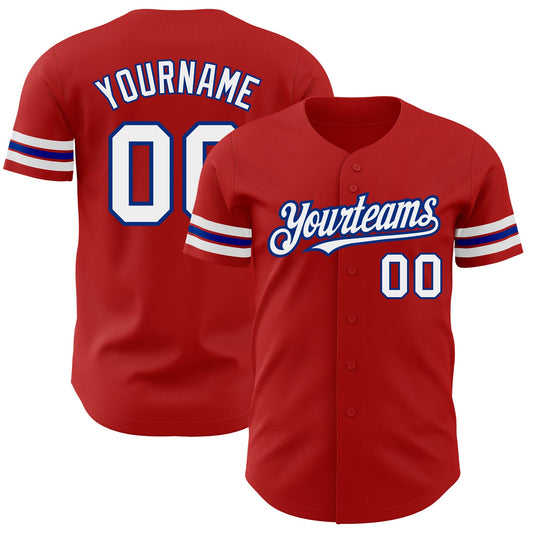 Custom Red White-Royal Authentic Baseball Jersey - Main View