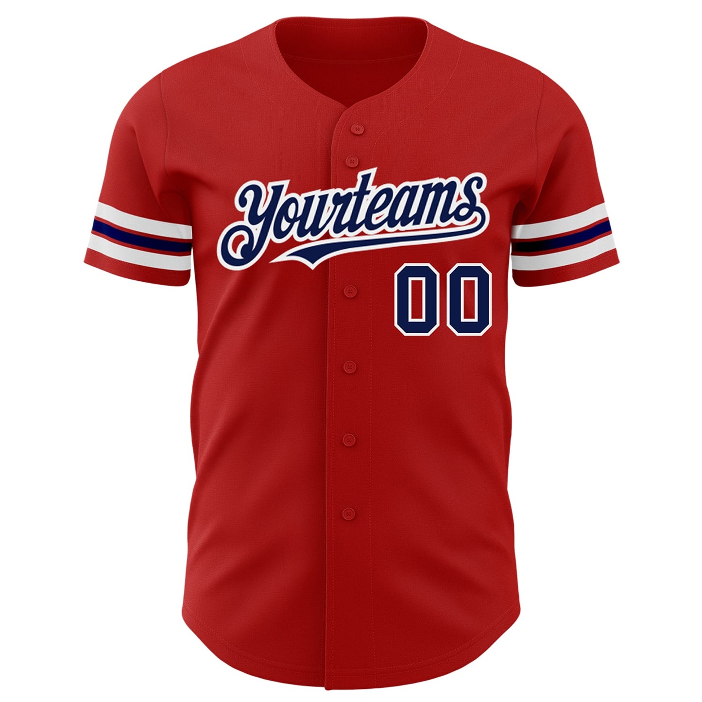 Custom Red Navy-White Authentic Baseball Jersey view 2