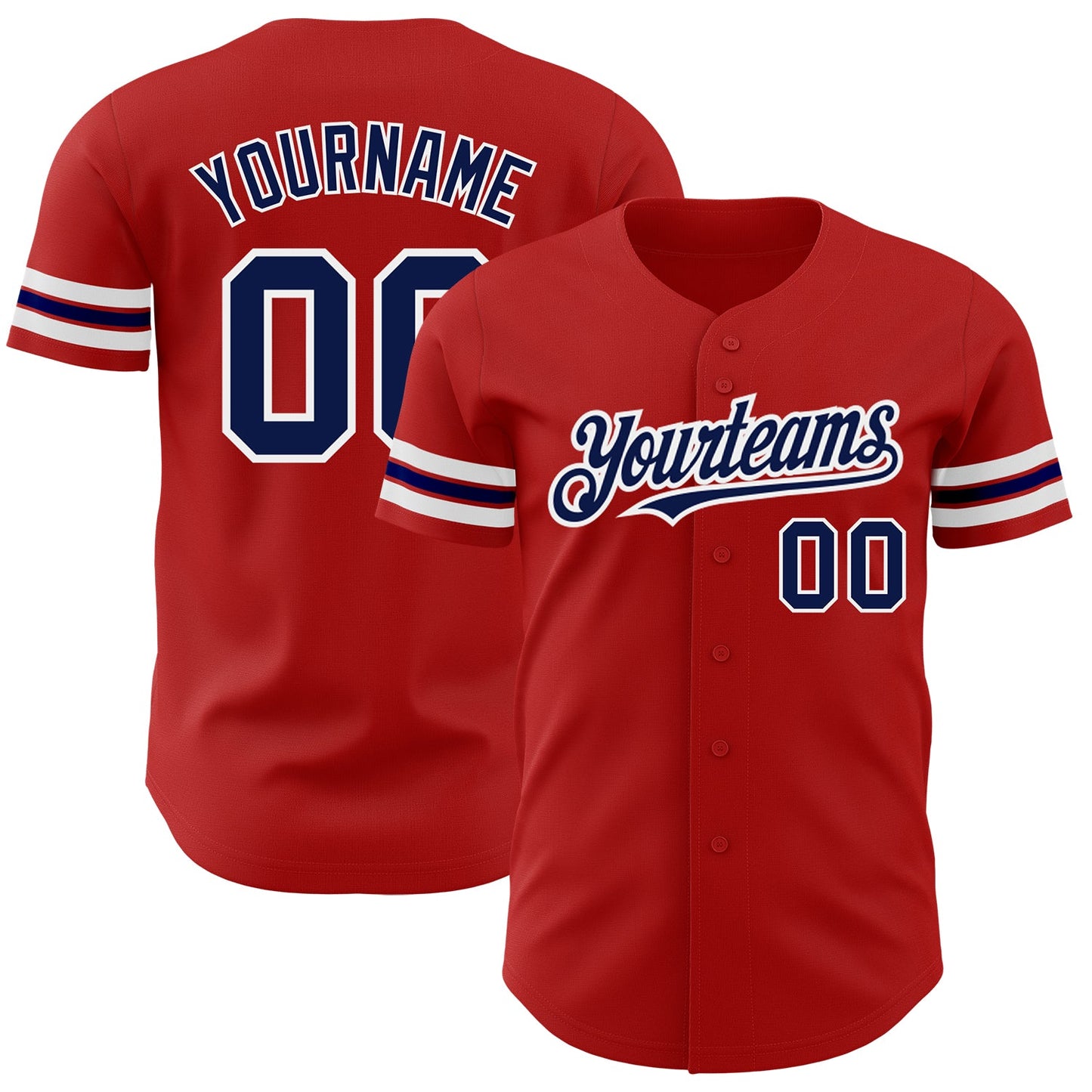 Custom Red Navy-White Authentic Baseball Jersey - Main View
