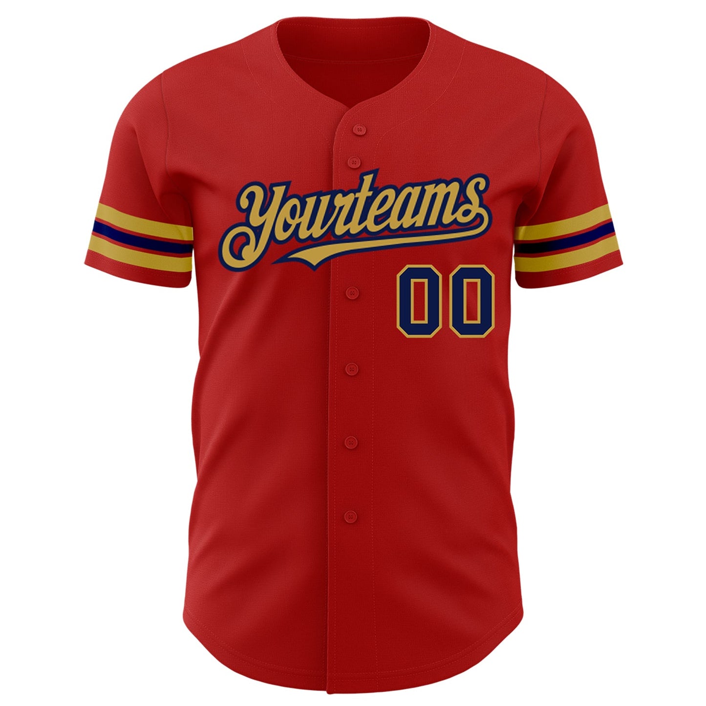 Custom Red Navy-Old Gold Authentic Baseball Jersey view 2