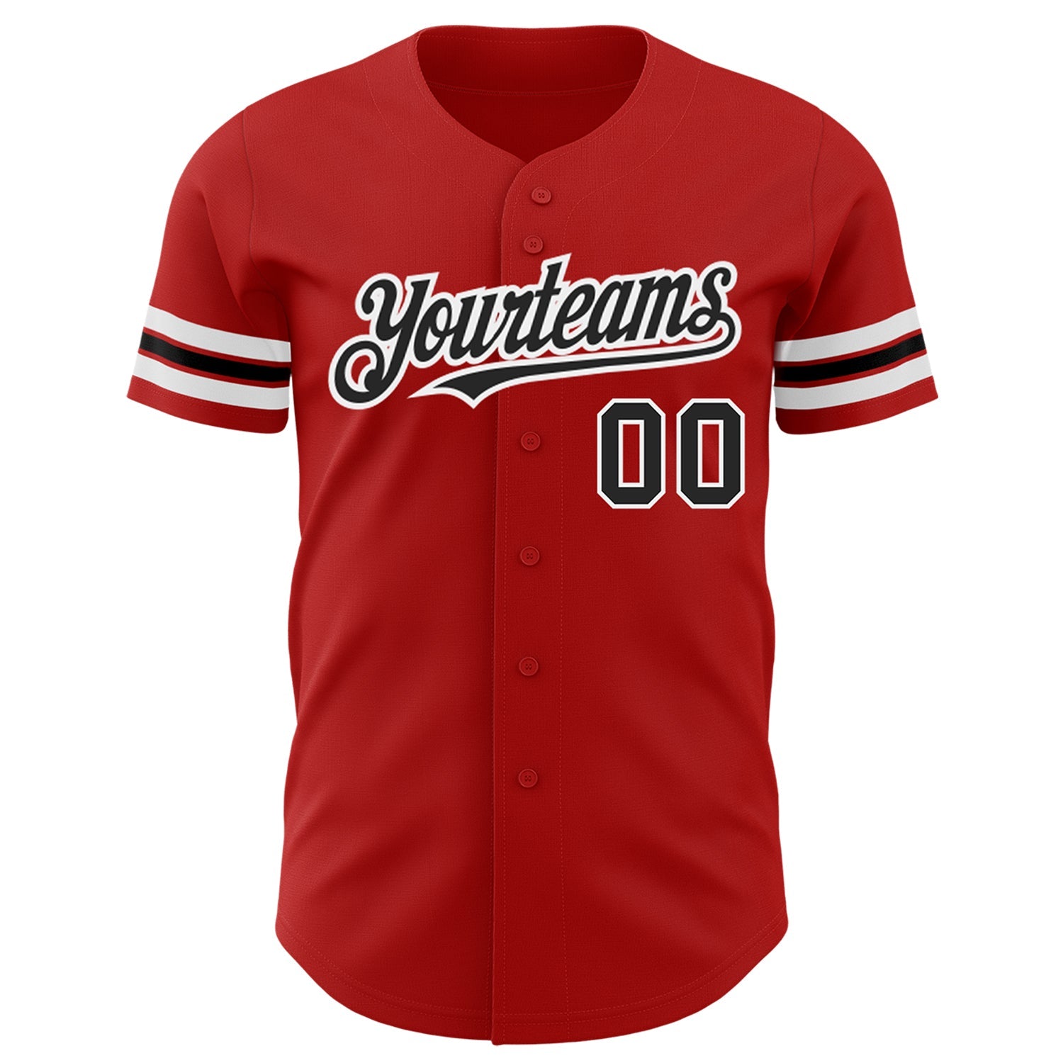 Custom Red Black-White Authentic Baseball Jersey view 2