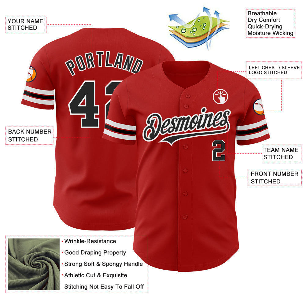 Custom Red Black-White Authentic Baseball Jersey view 3