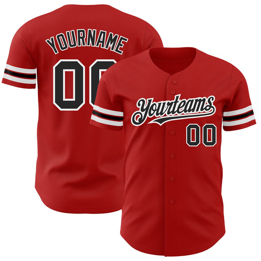 Custom Red Black-White Authentic Baseball Jersey - Main View