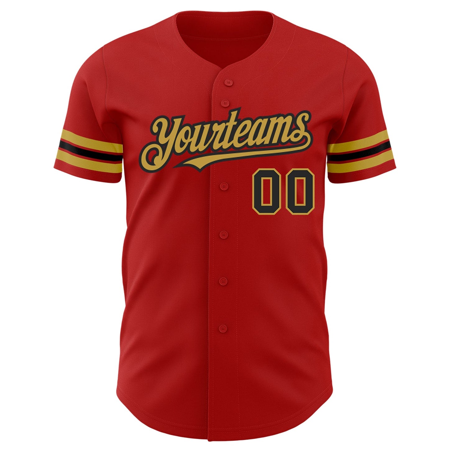 Custom Red Black-Old Gold Authentic Baseball Jersey view 2