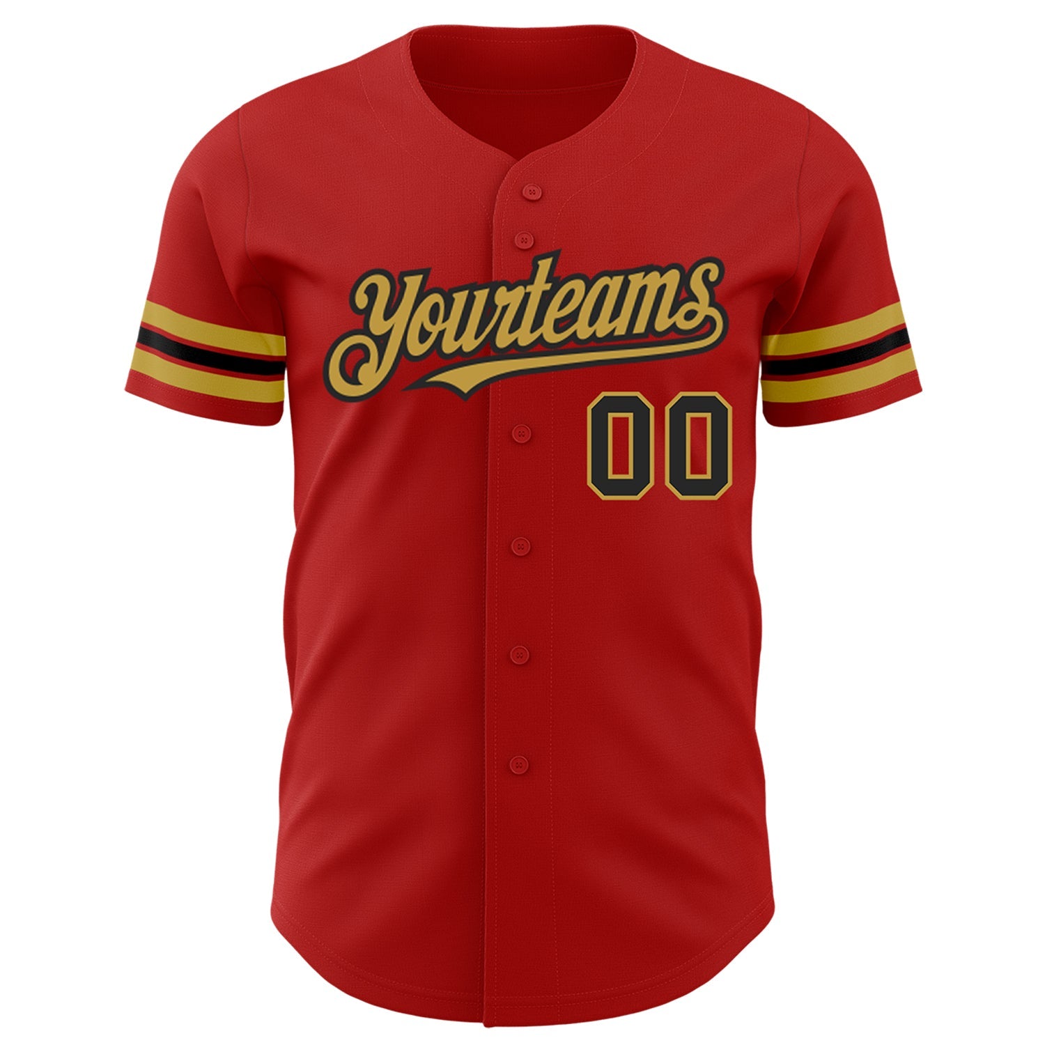 Custom Red Black-Old Gold Authentic Baseball Jersey view 2
