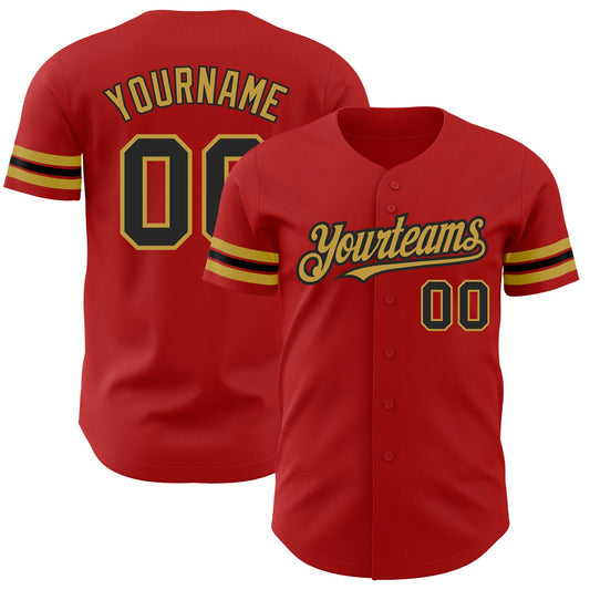 Custom Red Black-Old Gold Authentic Baseball Jersey - Main View