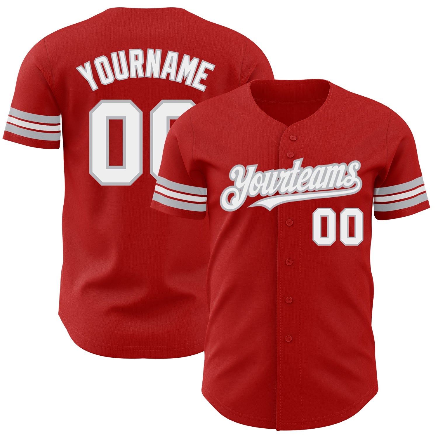 Custom Red White-Gray Authentic Baseball Jersey - Main View
