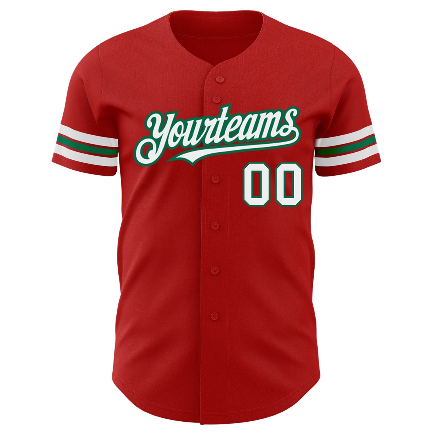 Custom Red White-Kelly Green Authentic Baseball Jersey view 2