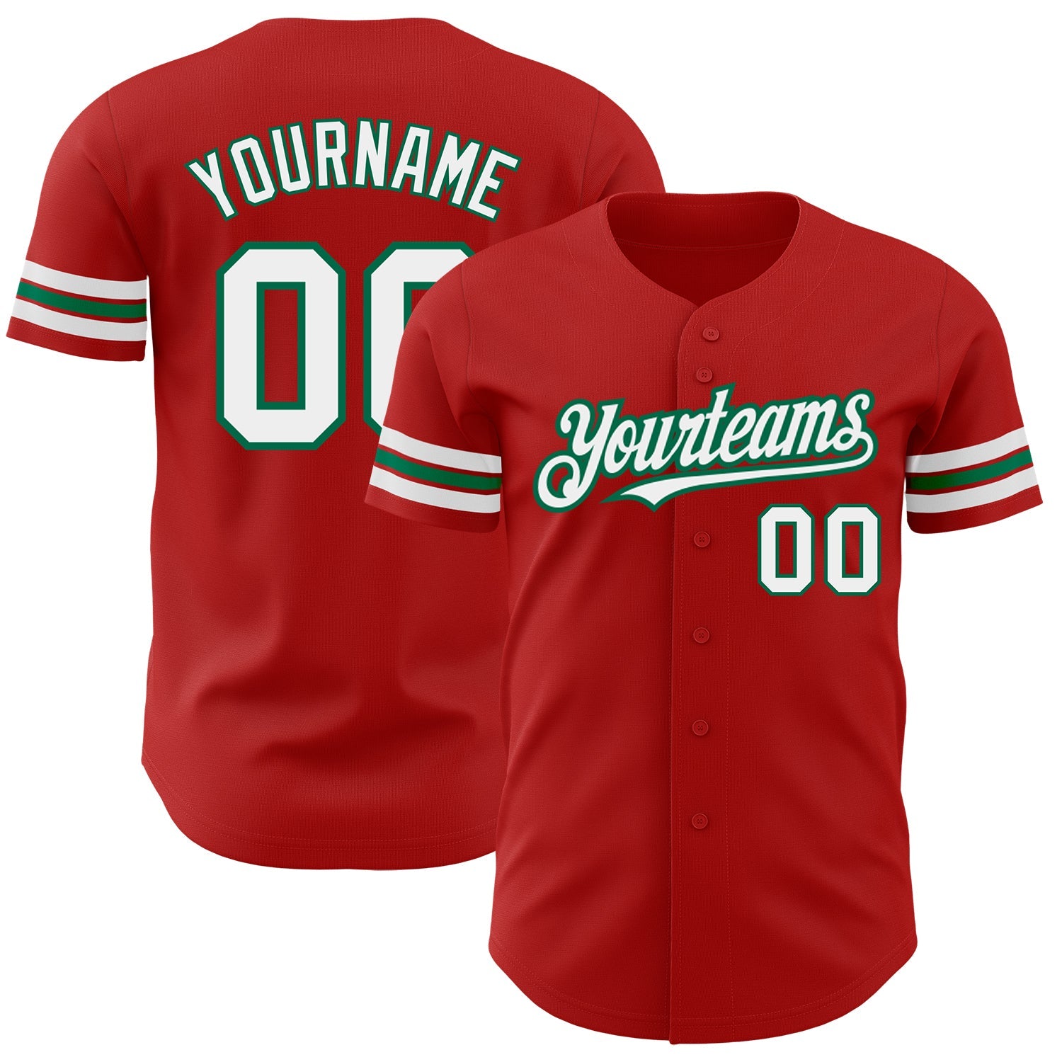 Custom Red White-Kelly Green Authentic Baseball Jersey - Main View
