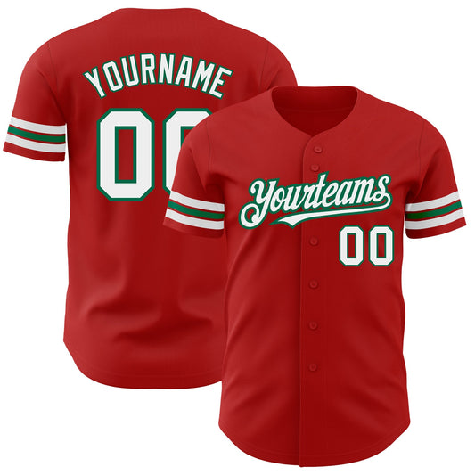 Custom Red White-Kelly Green Authentic Baseball Jersey - Main View