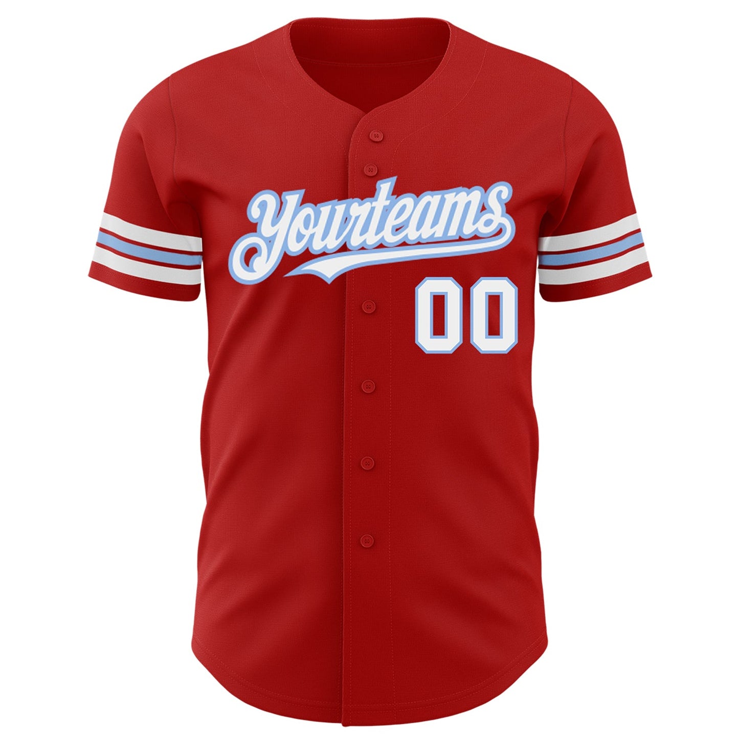 Custom Red White-Light Blue Authentic Baseball Jersey view 2