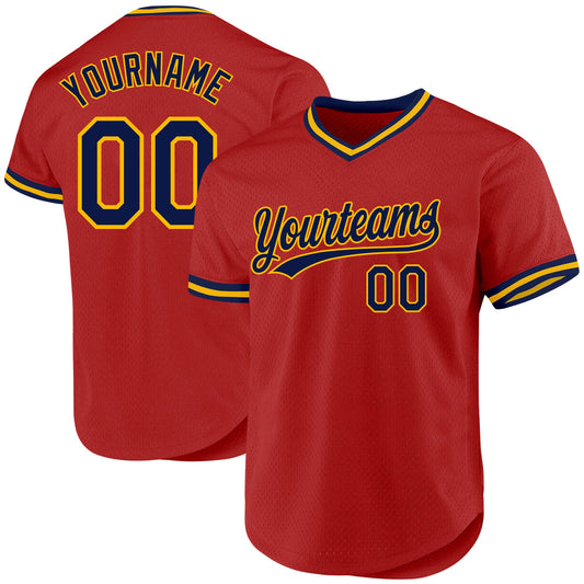 Custom Red Navy Authentic Throwback Baseball Jersey - Main View