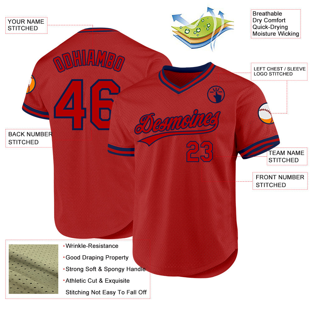 Custom Red White-Royal Authentic Throwback Baseball Jersey view 3