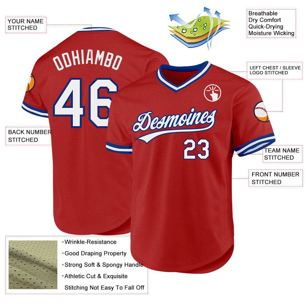Custom Red White-Black Authentic Throwback Baseball Jersey view 3