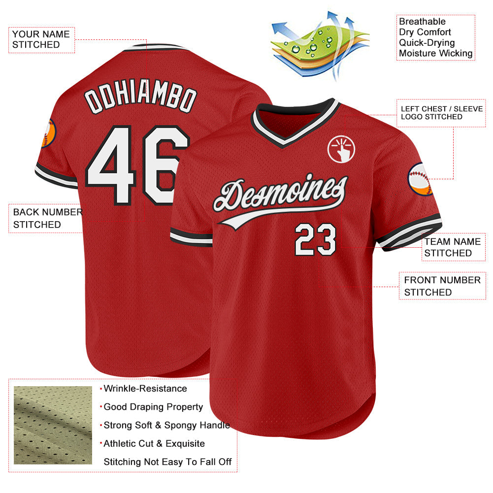 Custom Red Gray-Black Authentic Throwback Baseball Jersey view 3