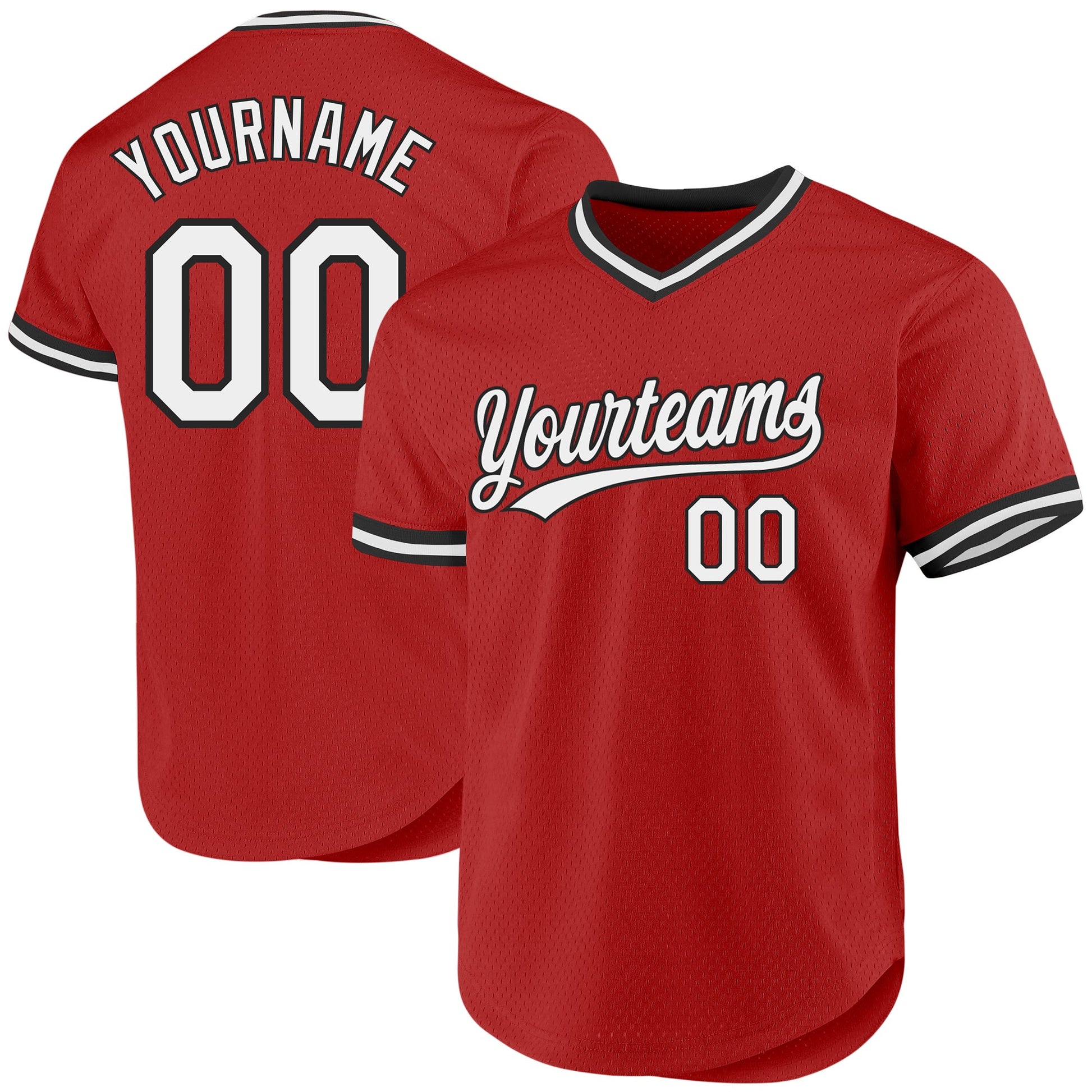 Custom Red Gray-Black Authentic Throwback Baseball Jersey - Main View