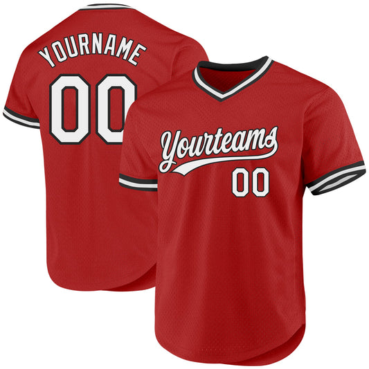 Custom Red Gray-Black Authentic Throwback Baseball Jersey - Main View