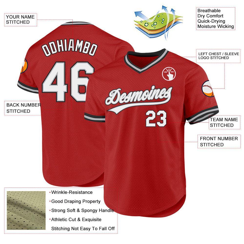 Custom Red Black Authentic Throwback Baseball Jersey view 3