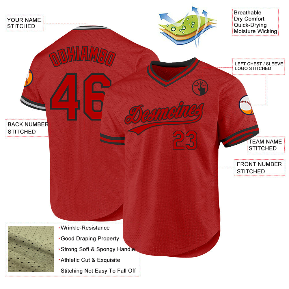Custom Red White Authentic Throwback Baseball Jersey view 3
