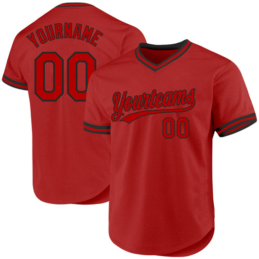 Custom Red White Authentic Throwback Baseball Jersey - Main View