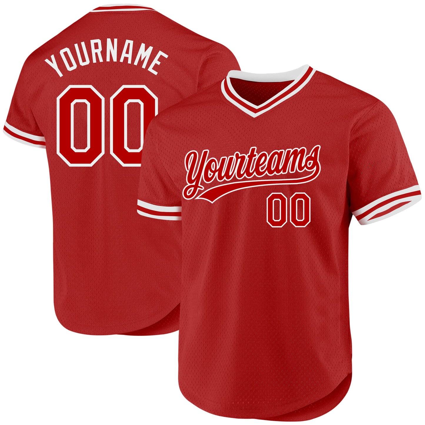 Custom Red White Authentic Throwback Baseball Jersey - Main View