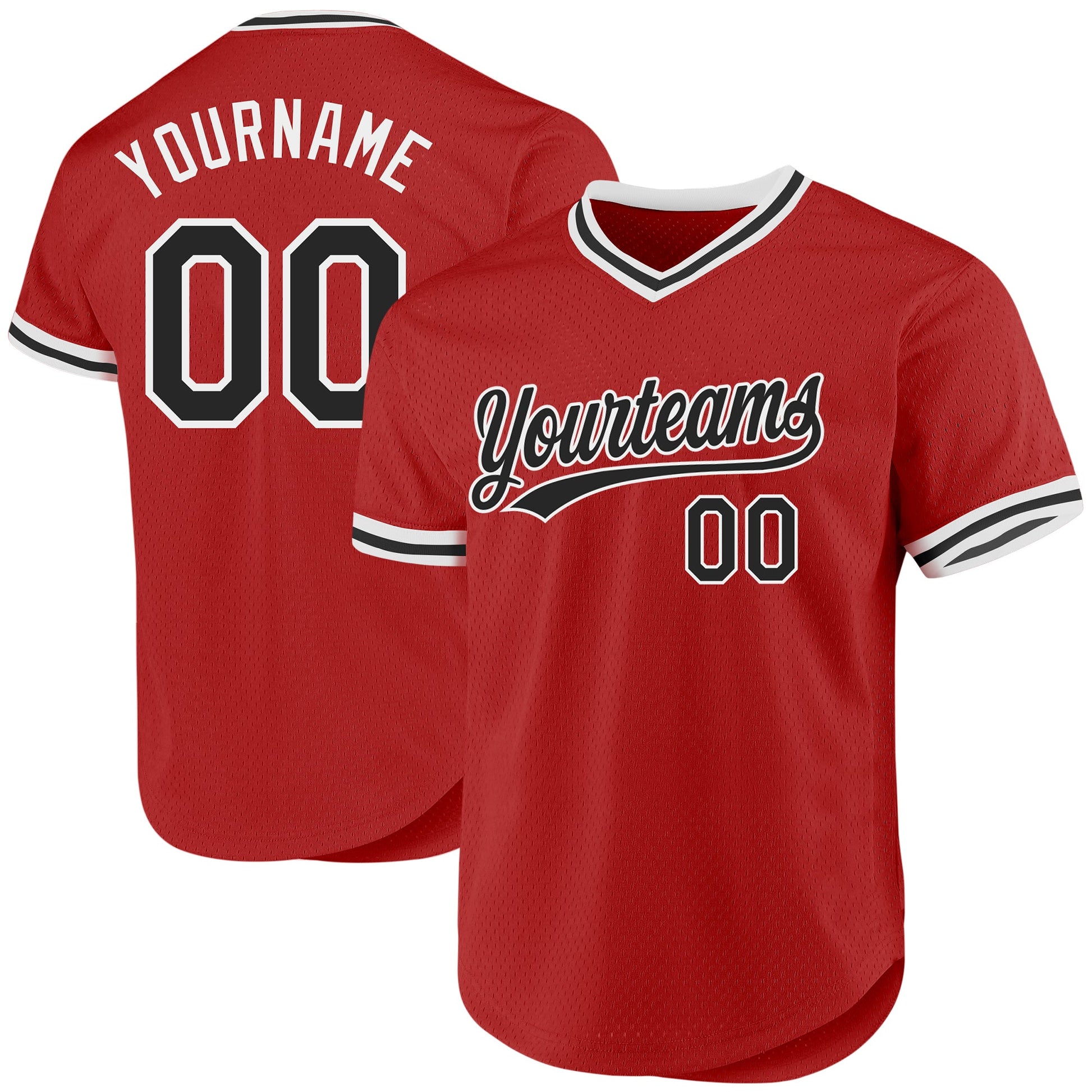 Custom Red Black-White Authentic Throwback Baseball Jersey - Main View