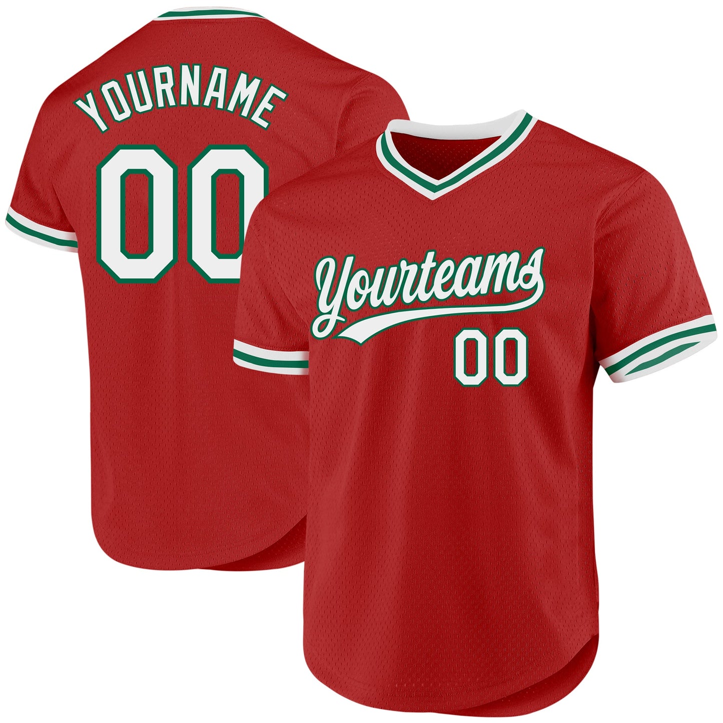 Custom Red White-Kelly Green Authentic Throwback Baseball Jersey - Main View