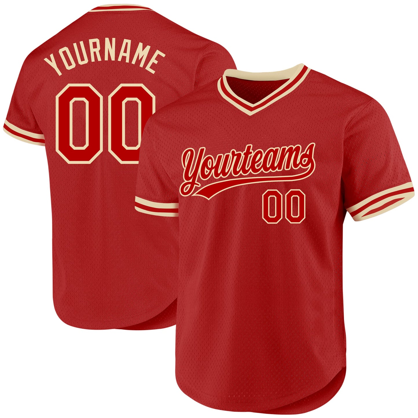 Custom Red Cream Authentic Throwback Baseball Jersey - Main View