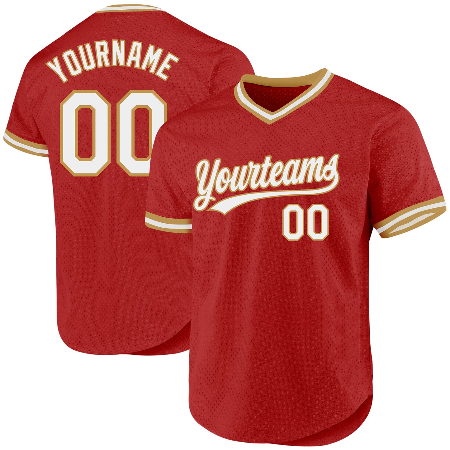 Custom Red White-Old Gold Authentic Throwback Baseball Jersey - Main View