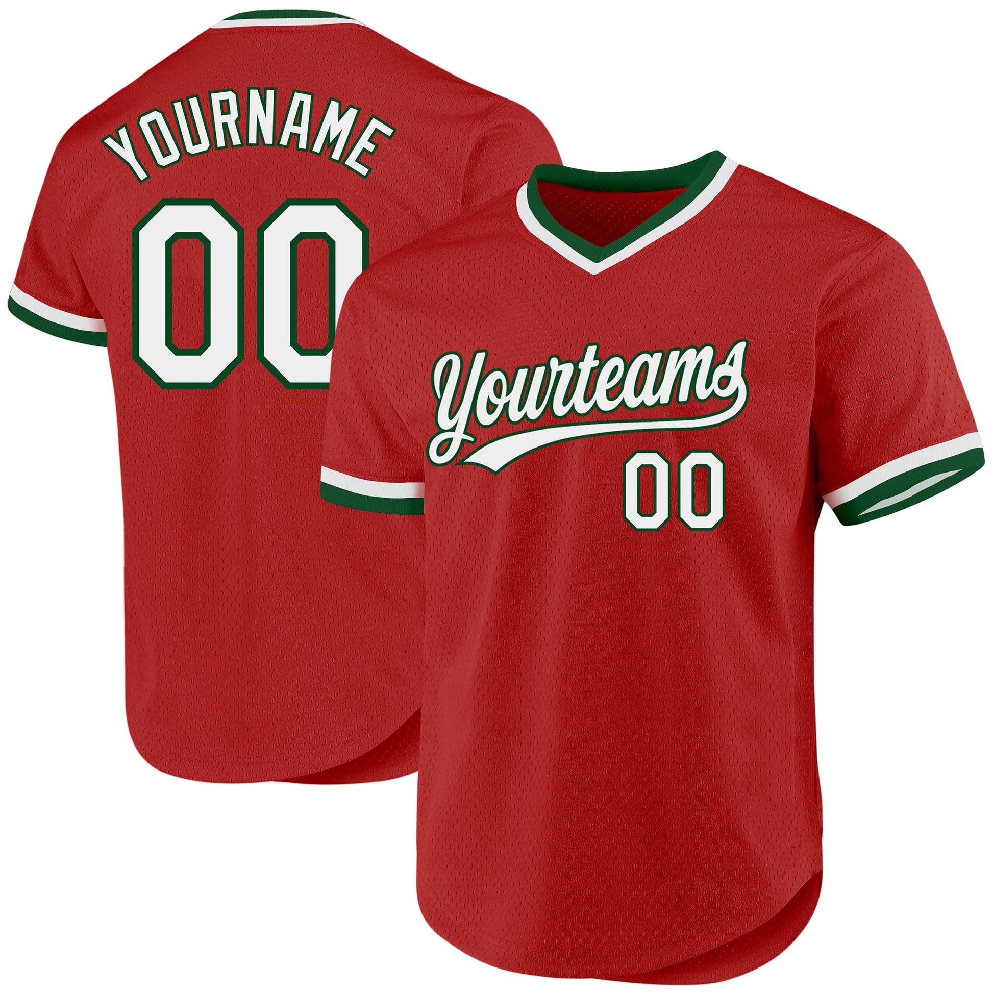 Custom Red White-Green Authentic Throwback Baseball Jersey - Main View