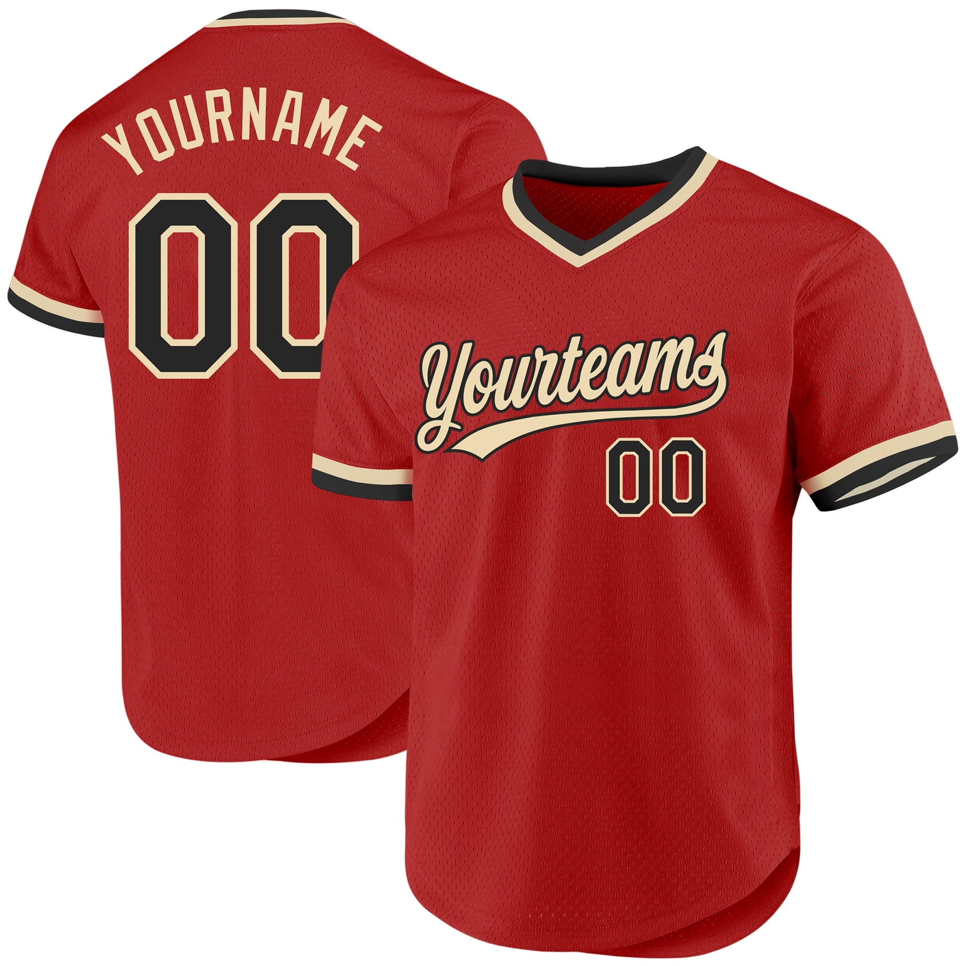 Custom Red Black-Cream Authentic Throwback Baseball Jersey - Main View