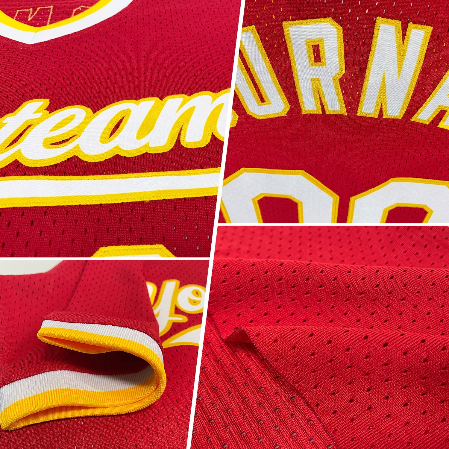 Custom Red White-Gold Authentic Throwback Baseball Jersey view 2